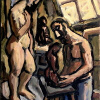 Sculptor and Model, oil on linen