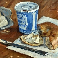 NYC Breakfast, oil painting still life, sold 
