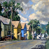 Summer Houses, Berkshires, oil painting landscape, sold