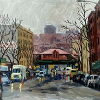 238th St Station, oil painting cityscape