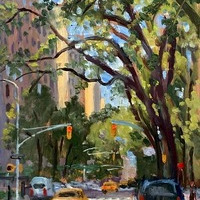 Down 5th Avenue NYC, oil painting cityscape