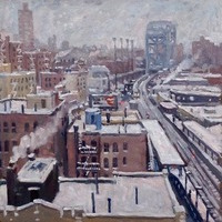 New York Snow Nocturne, oil painting cityscape